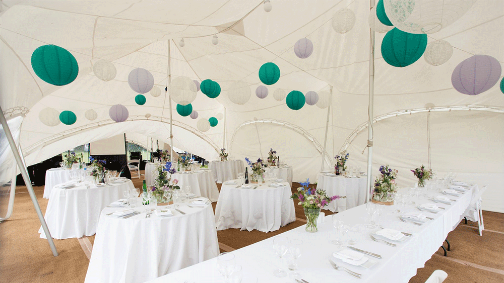 Coloured lanterns at Monkton Barn, Marlow