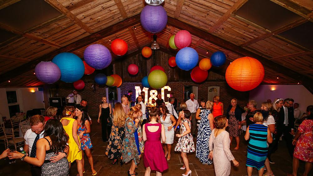 New wedding venue Owen House Barn decorated with Hanging Lanterns