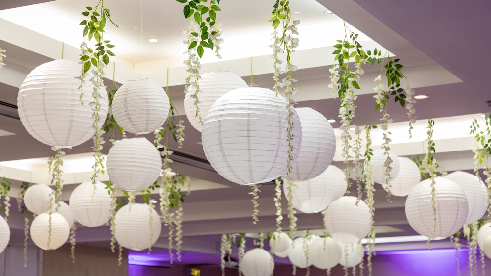 White Wedding Lanterns and Wisteria