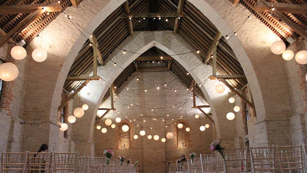 The Tithe Barn with Festoon Lighting and Large Lanterns