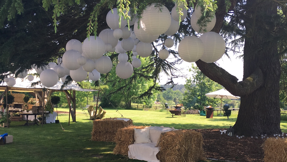 White Outdoor Lanterns Decorate New Forest Chill-out Space