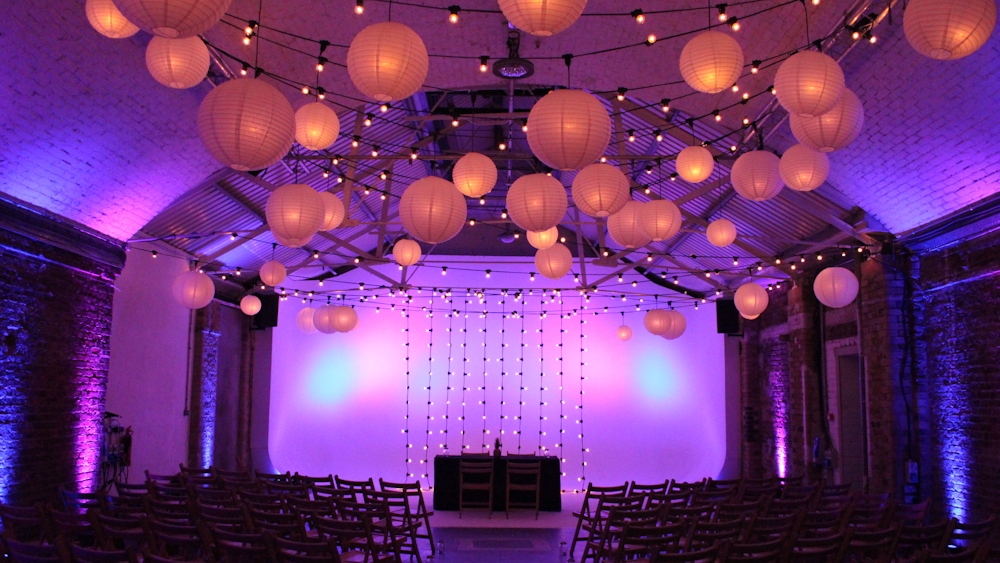 Ivory Lanterns and Festoon Lights drape Shoreditch Studios