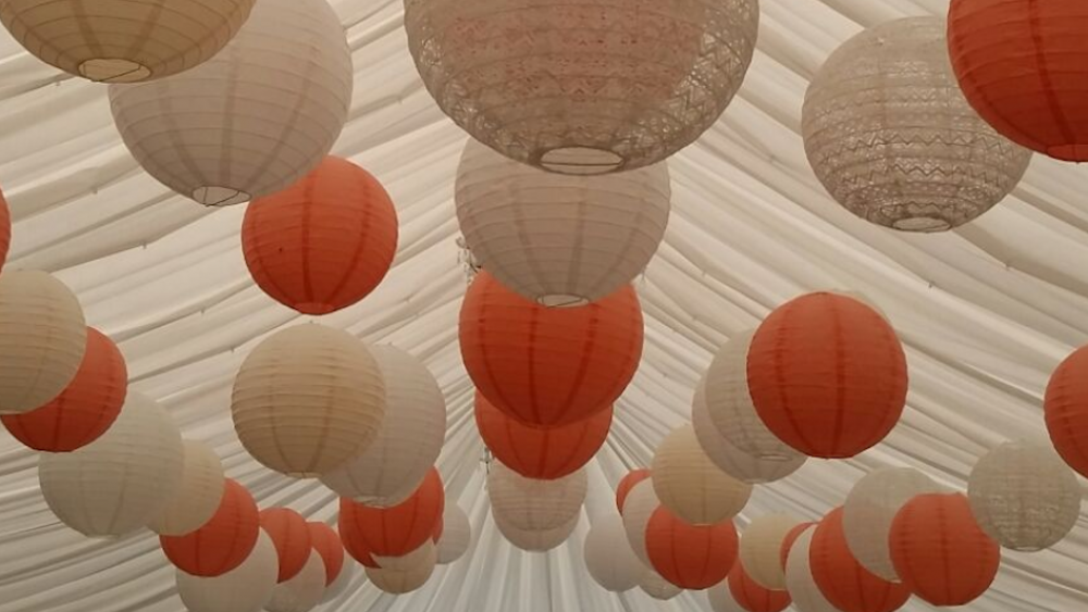 Peach and cream lanterns at The Woodlands Hotel, Gildersome