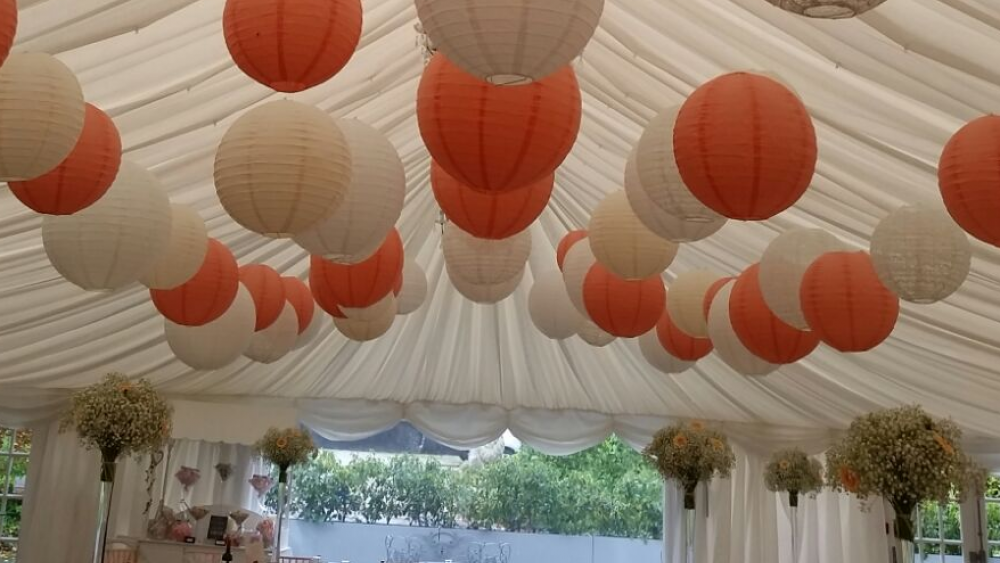 Peach and cream lanterns at The Woodlands Hotel, Gildersome