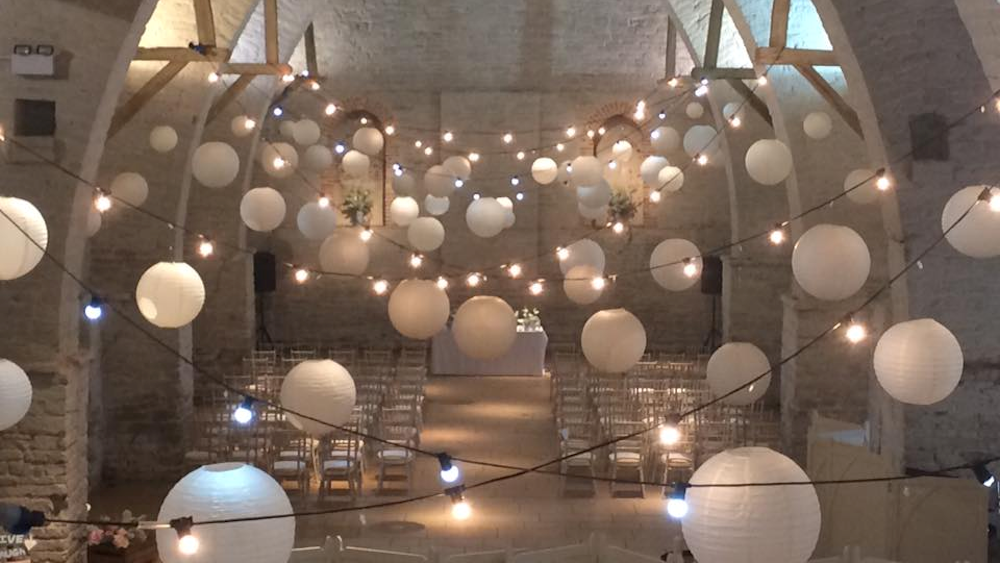 White Lanterns for a Winter Wedding at The Tithe Barn