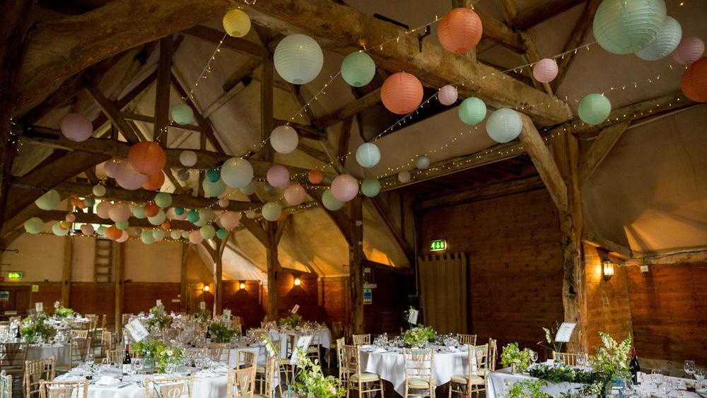 Pastel Hanging Lanterns at Lains Barn