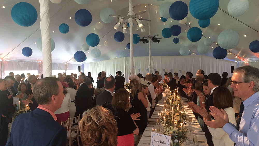 Blue Paper Lanterns on Festoon Lights