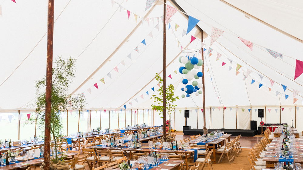 Cluster of Green and Blue Wedding Lanterns