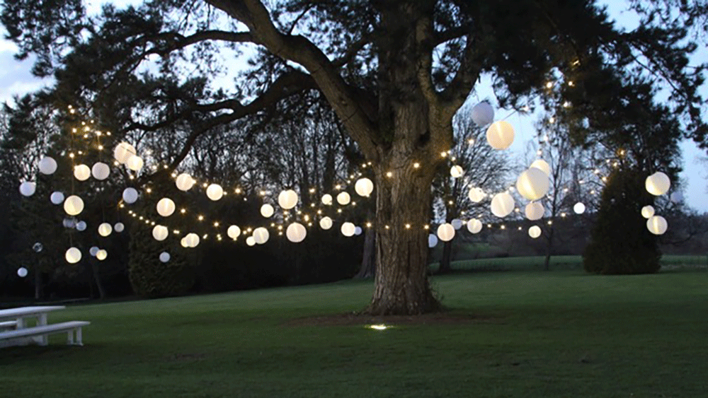 Festoon Lighting and Ivory Outdoor Lanterns