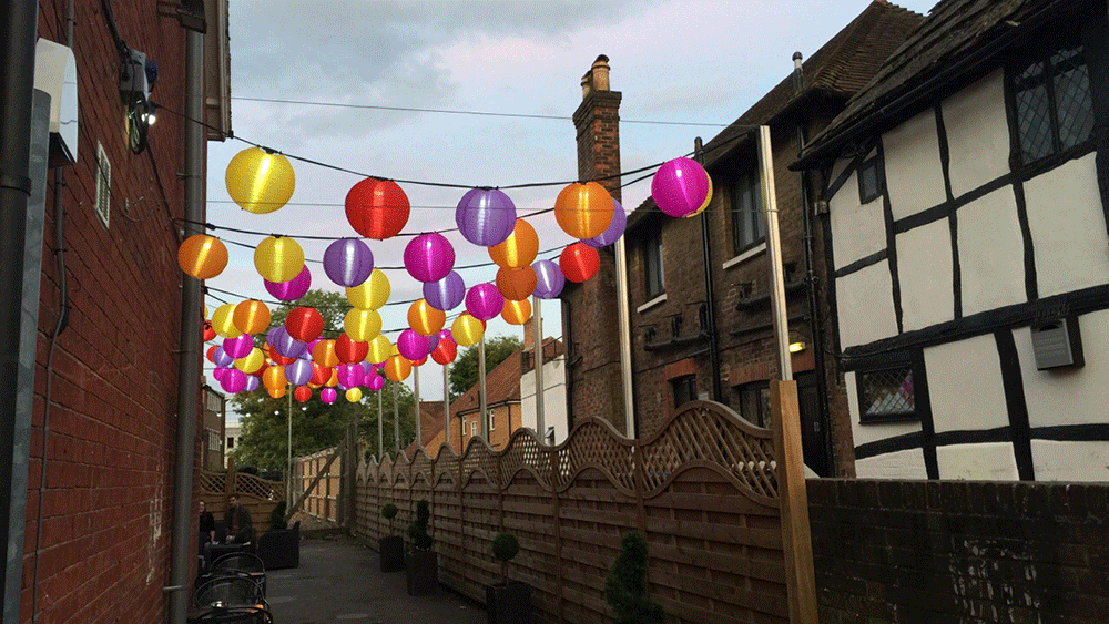 Colourful Outdoor Lanterns brighten up The Hive Bar in Crawley