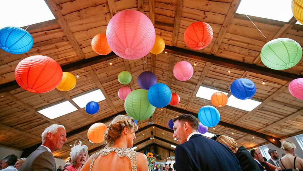 New wedding venue Owen House Barn decorated with Hanging Lanterns