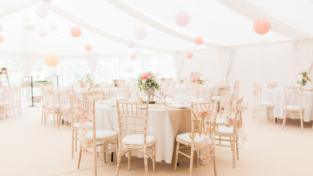 Soft peach and pink pastel wedding lanterns