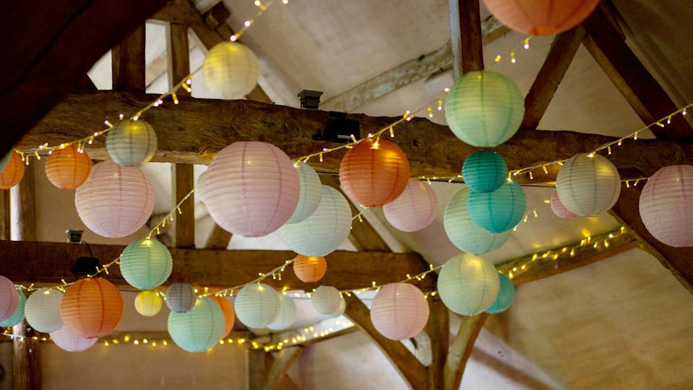 Pastel Hanging Lanterns at Lains Barn