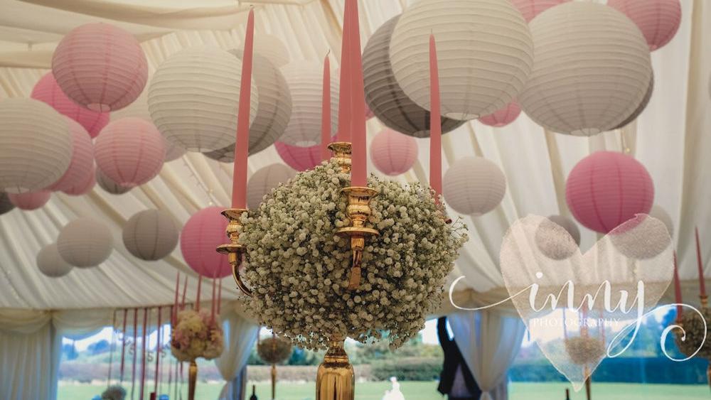 Pastel Pink and Dove Grey Hanging Lanterns