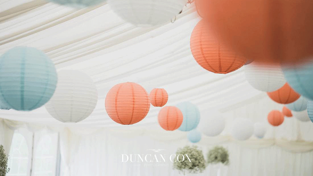 Baby Blue and Peach Paper Lanterns