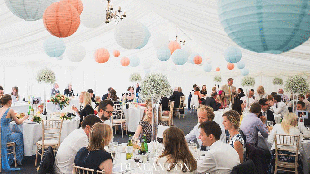 Blue and online white paper lanterns