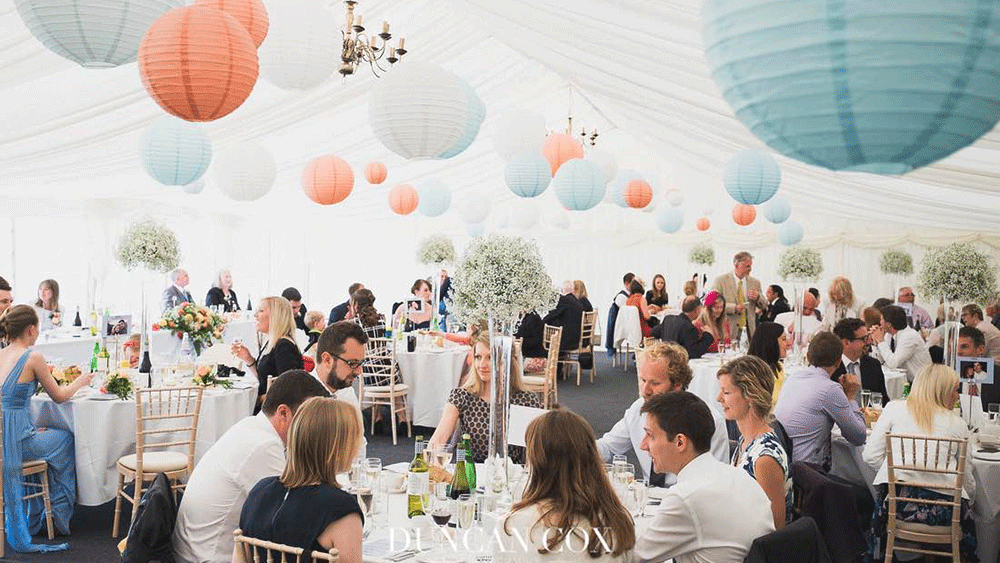 Baby Blue and Peach Paper Lanterns