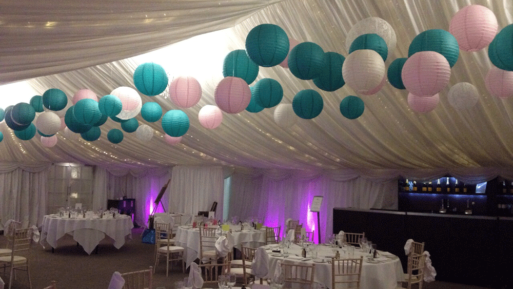 Yorkshire Wedding Stylists Sashes n Covers Decorate with Paper Lanterns