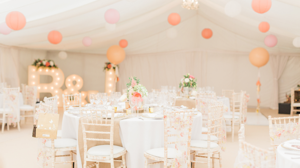 Soft peach and pink pastel wedding lanterns