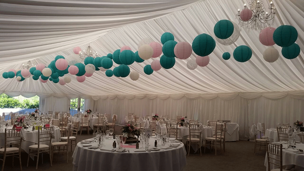 Yorkshire Wedding Stylists Sashes n Covers Decorate with Paper Lanterns