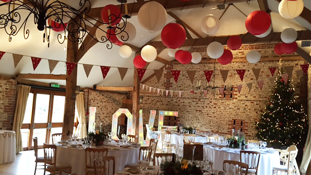 Sussex wedding lanterns at Upwaltham Barns