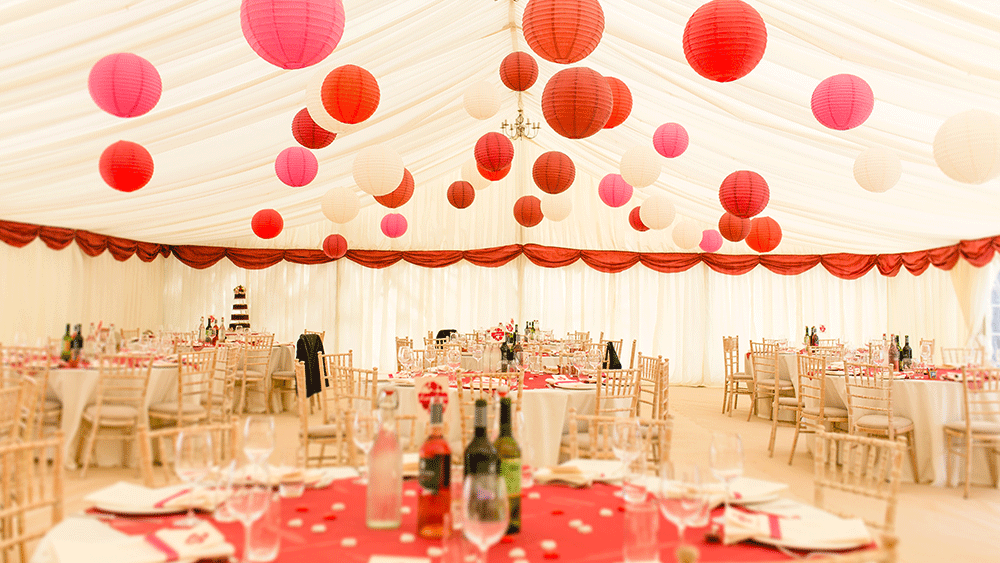 Romantic Red Wedding Lanterns at a Kent Countryside Farm