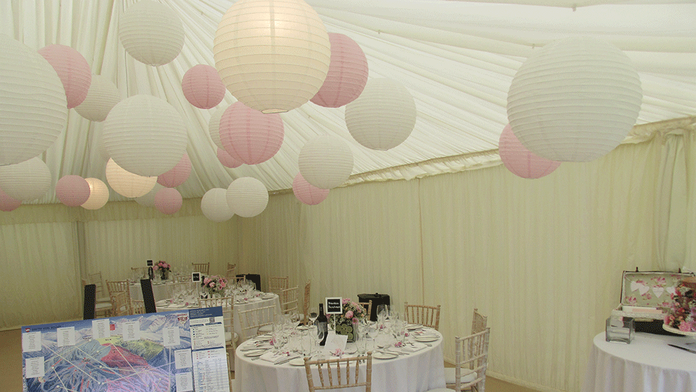 Beautiful pink and white paper lantern canopy