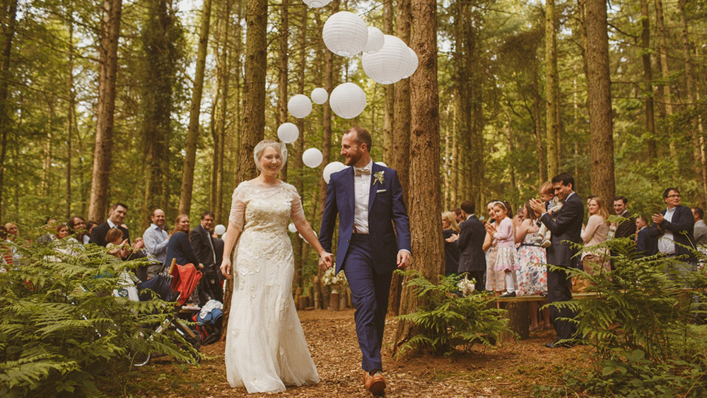 White Wedding Lanterns for a Rustic Wooded Ceremony