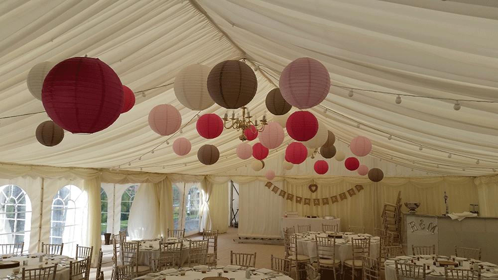 Latte and Pink Lanterns are Perfect for Rustic Wedding