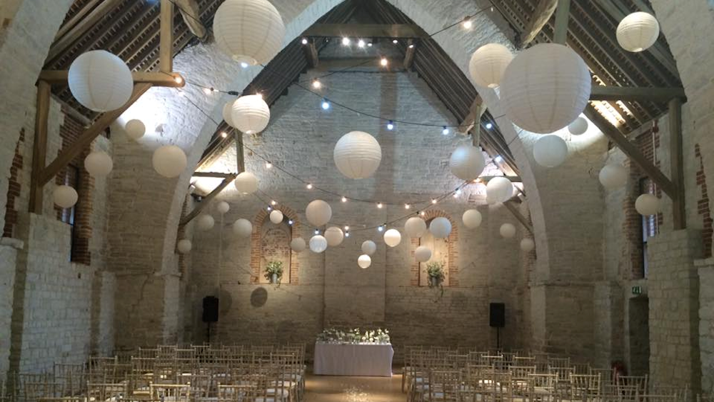 White Lanterns for a Winter Wedding at The Tithe Barn