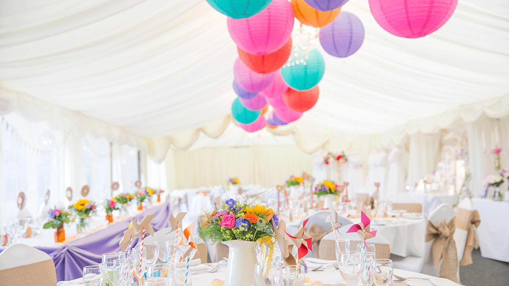 Welsh Hilltop Hotel Decorates Marquee with Coloured Lanterns