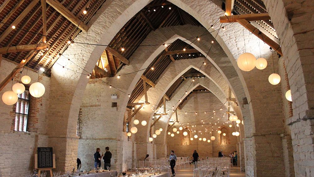 The Tithe Barn with Festoon Lighting and Large Lanterns
