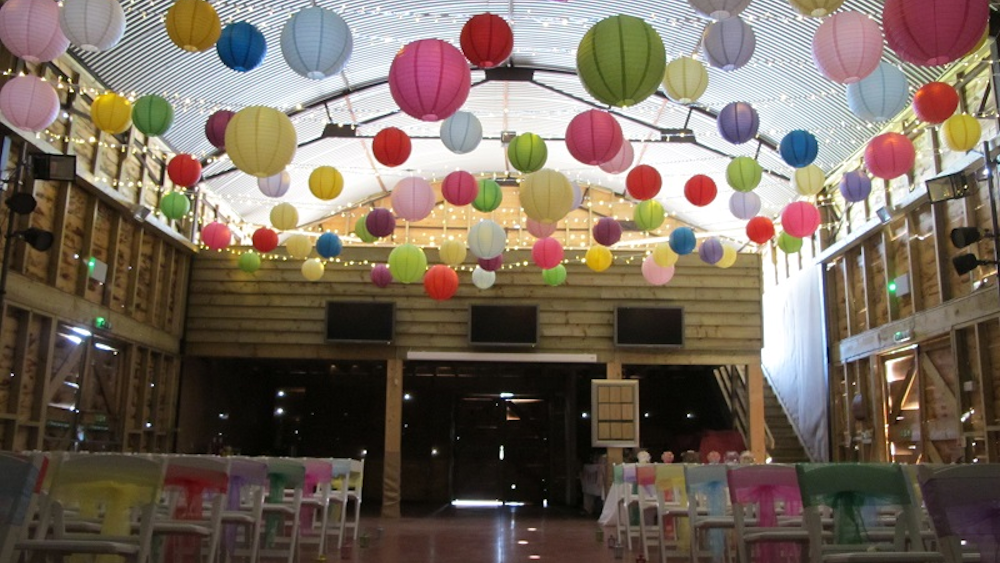 Vibrant Coloured Lanterns at Tulley’s Farm Wedding