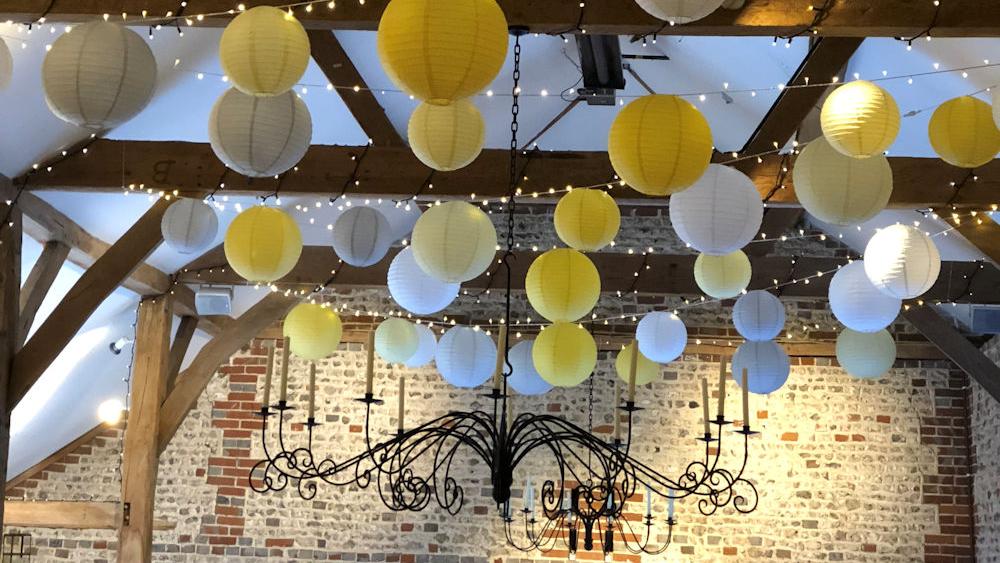 Colour Pop Occasions Hanging Lantern installation at Upwaltham Barns