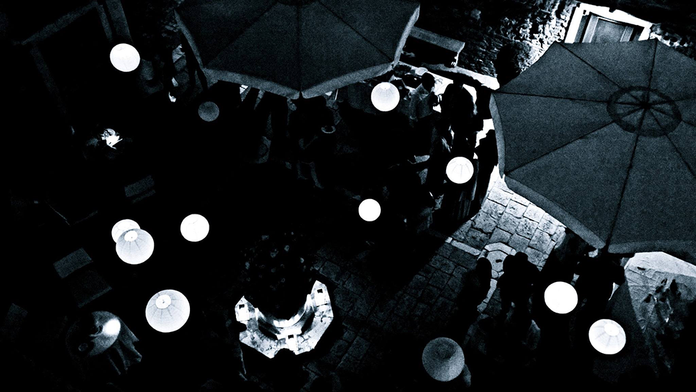 White Hanging Lanterns Adorn Venice Courtyard