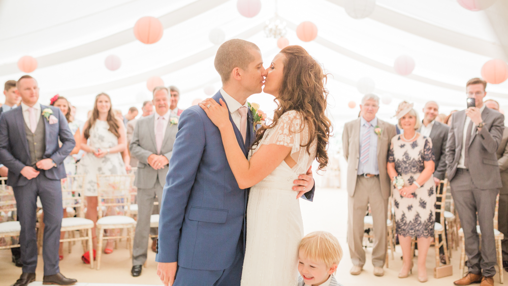 Soft peach and pink pastel wedding lanterns