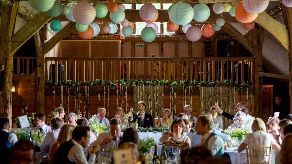 Pastel Hanging Lanterns at Lains Barn