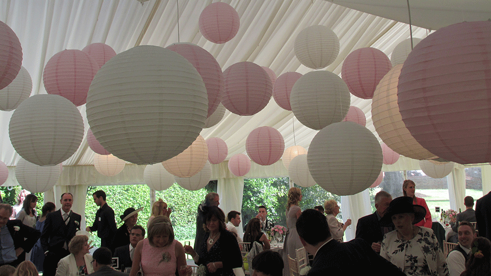 Beautiful pink and white paper lantern canopy