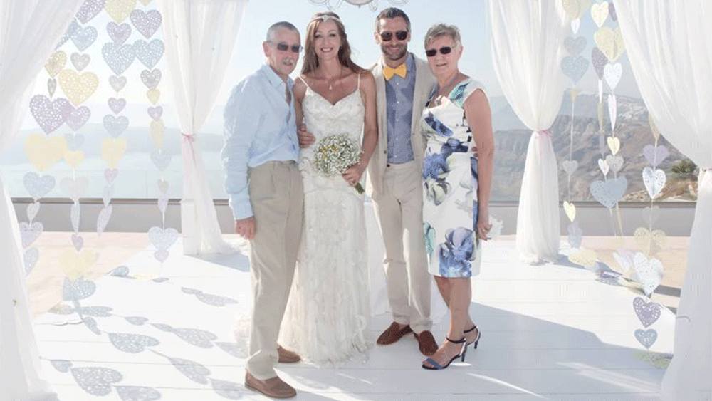 Vertical Heart Bunting Adorns Wedding in Santorini