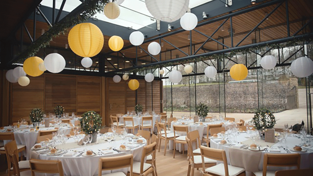 Spring coloured hanging lanterns at Utopia, Broughton Hall