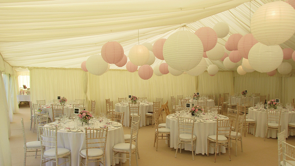 white paper hanging lanterns