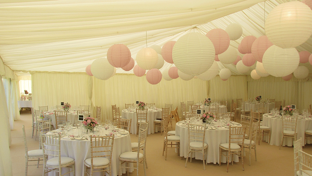 Beautiful pink and white paper lantern canopy