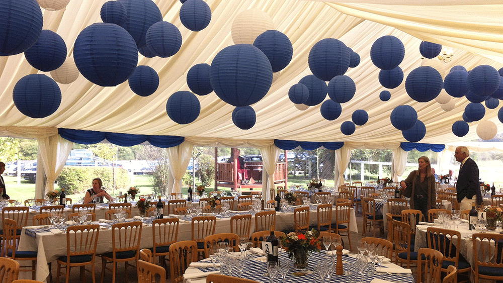 Royal Blue Hanging Lanterns for a Regal Celebration