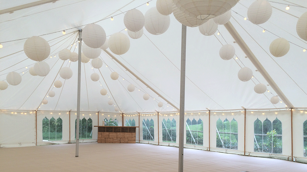 White and Cream Paper Lanterns Dress a Traditional Somerset Marquee