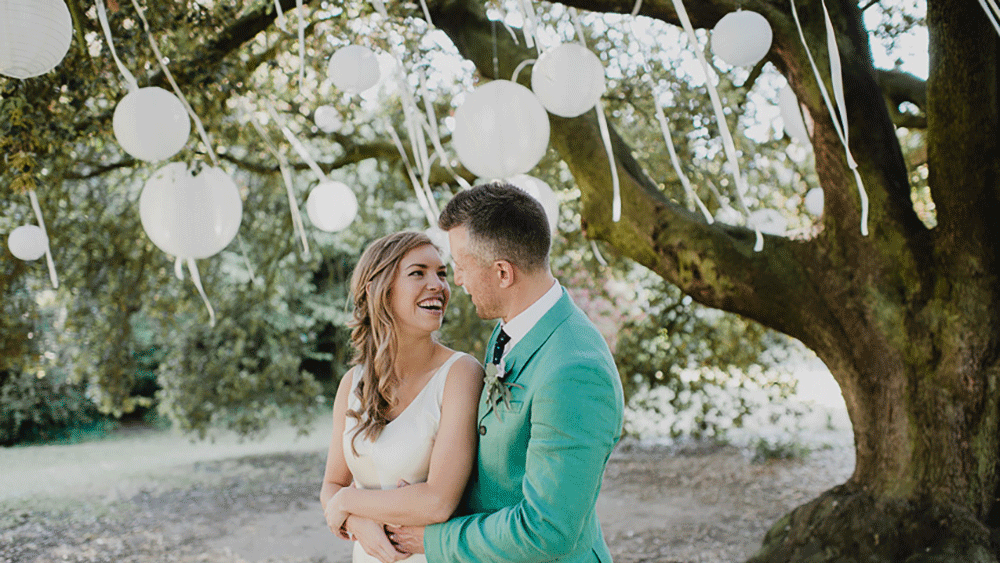 White Outdoor Lanterns for a Woodland Wedding Ceremony