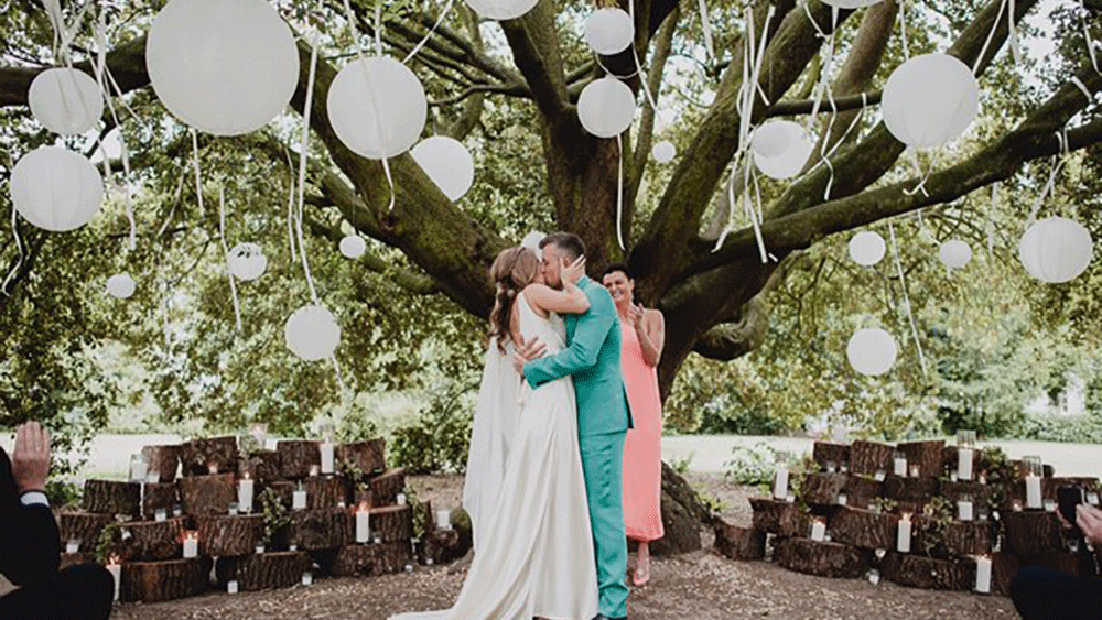 White Outdoor Lanterns for a Woodland Wedding Ceremony