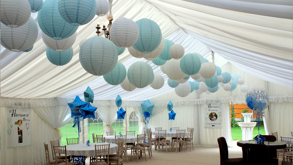 Baby Blue lanterns decorate Christening and 1st Birthday celebrations