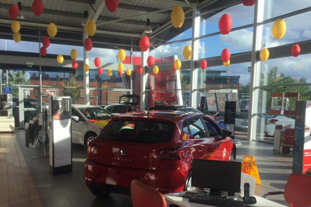 Seat launch party with coloured hanging lanterns