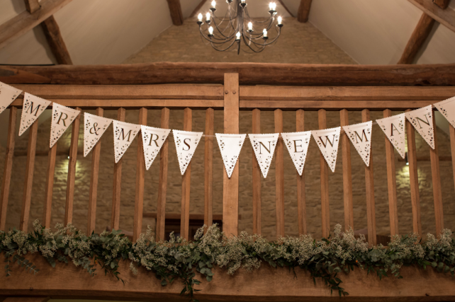 Wedding bunting at Kingscote Barn