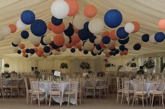 Blue, white and peach marquee lanterns